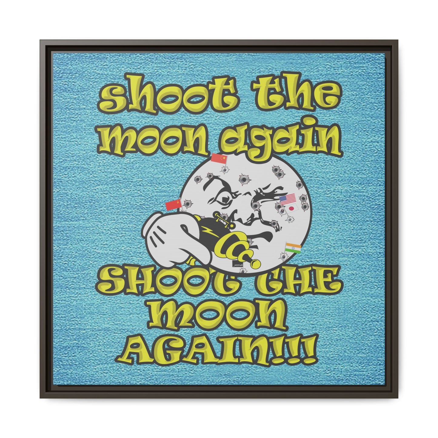 shoot the moon again - framed canvas art (faded blue)