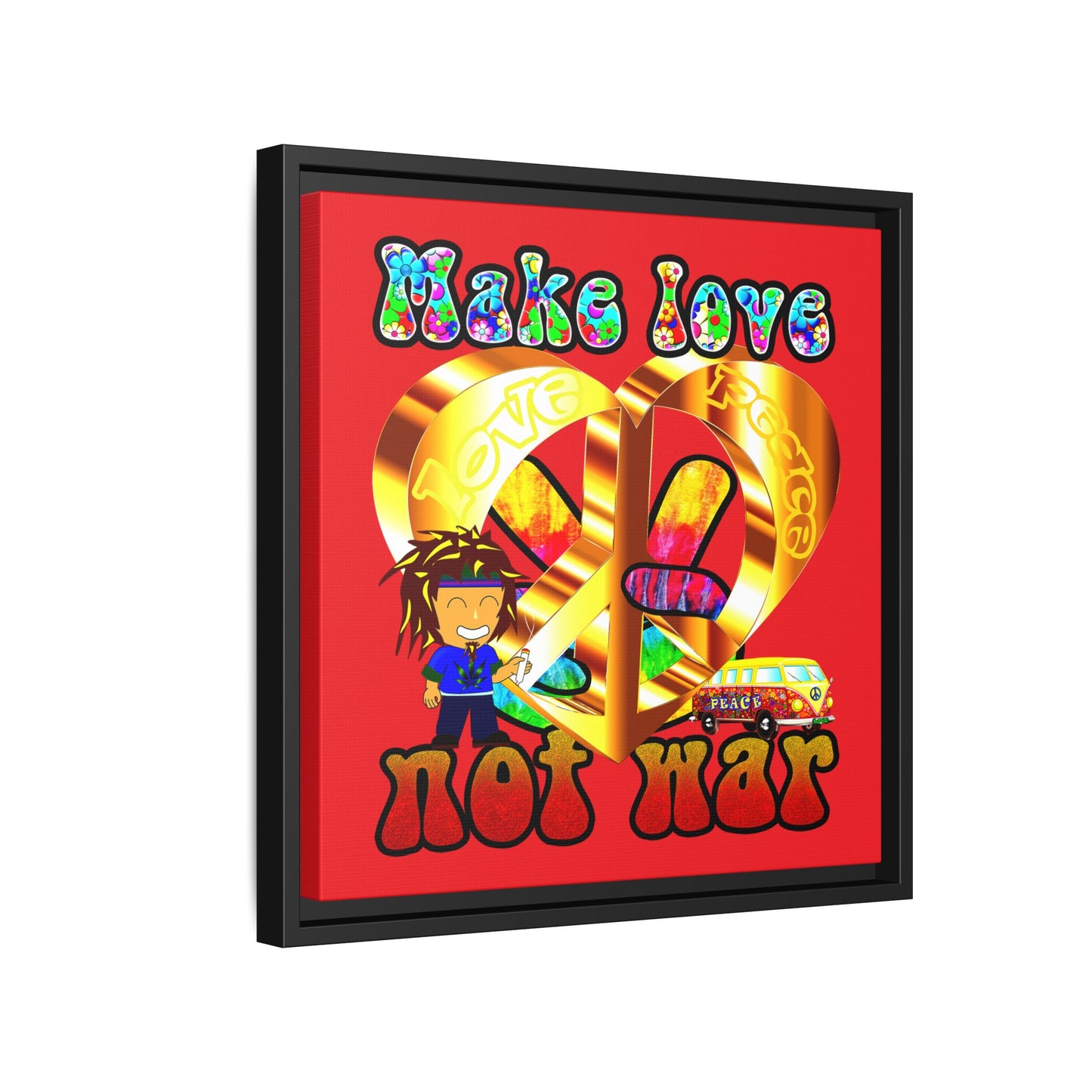 love peace - framed canvas art (red)