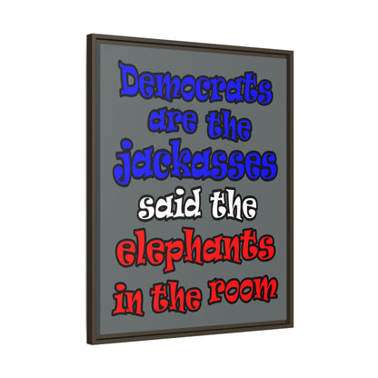 donkeys and elephants - framed canvas art (dark grey)