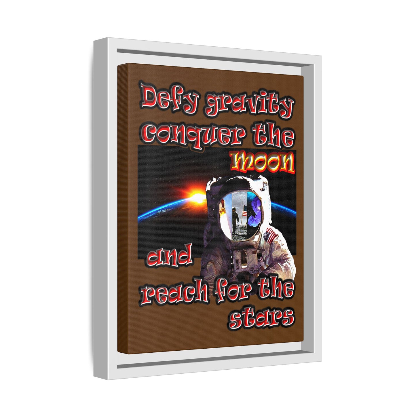 defy conquer reach - framed canvas art (brown)