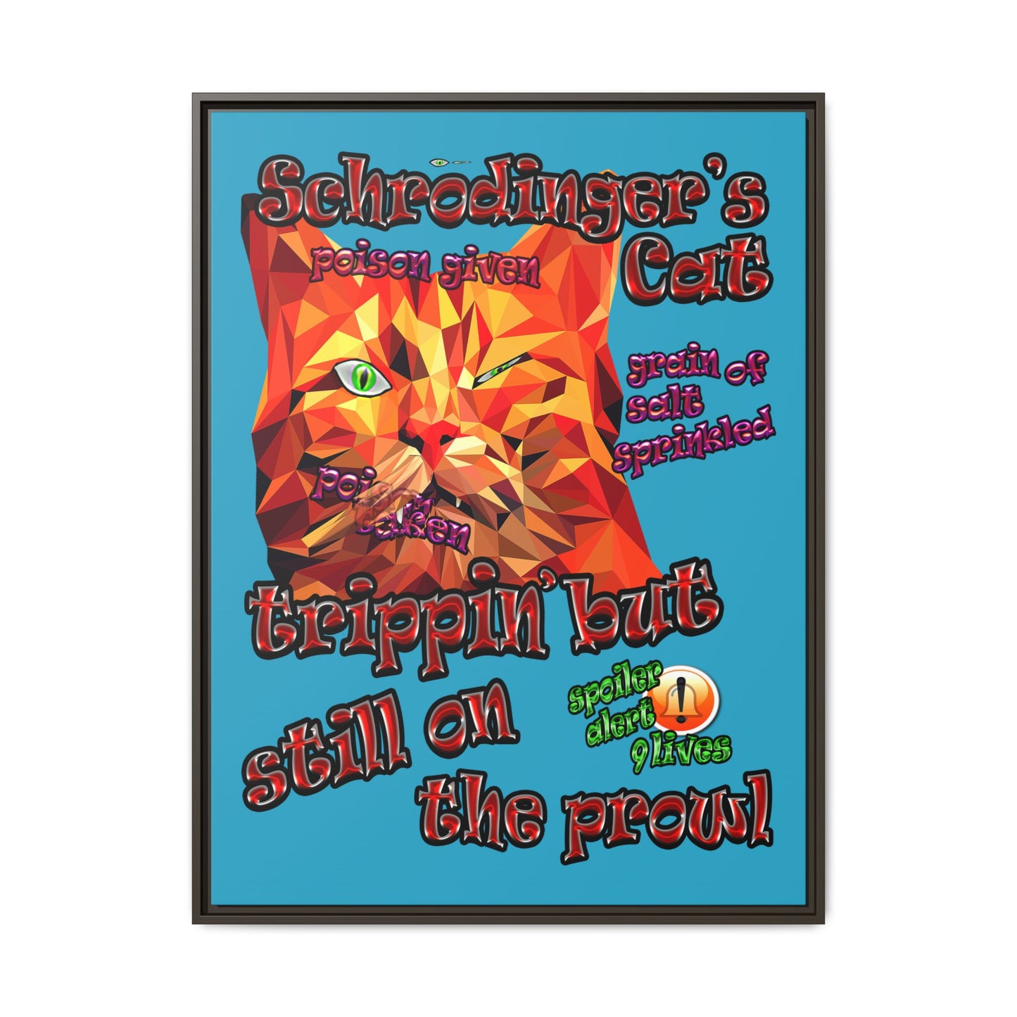 schrodinger's cat - framed canvas art (turquoise)