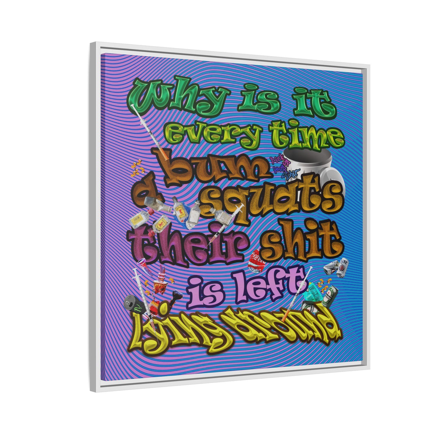 the bum's shit - framed canvas art (light blue-purple wave)