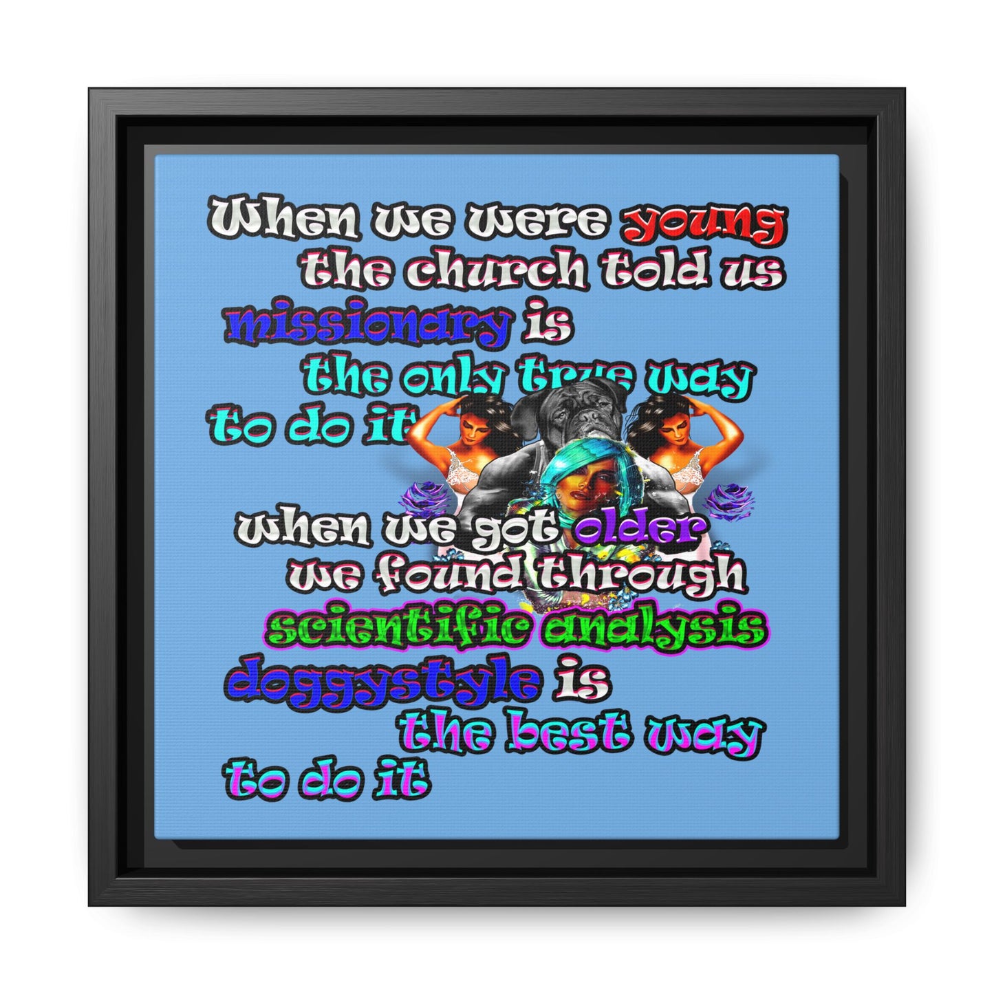 doggystyle - framed canvas art (light blue)