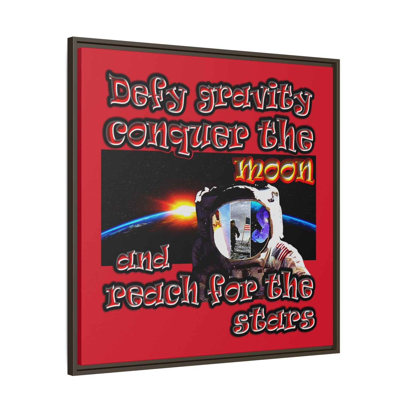 defy conquer reach - framed canvas art (dark red)