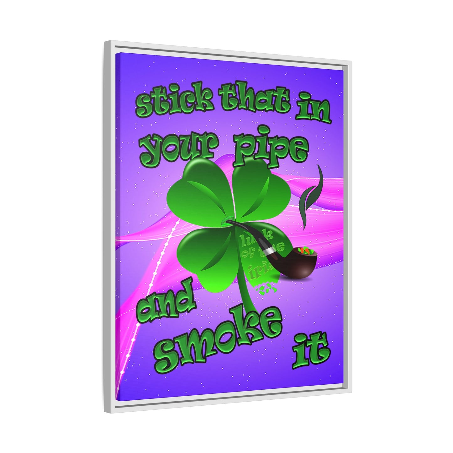 stick that in your pipe and smoke it - framed canvas art (purple-pink wave)