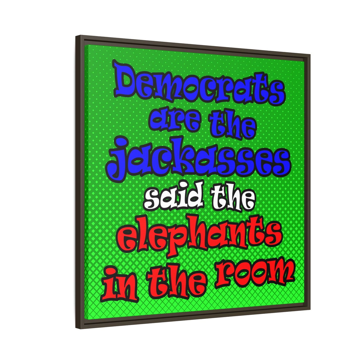 donkeys and elephants - framed canvas art (logo green)