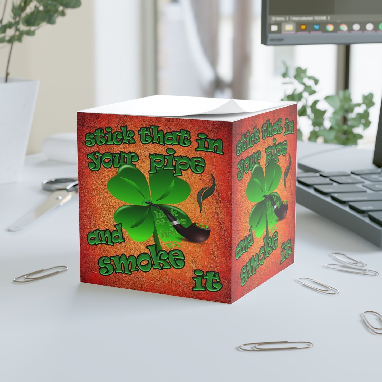 stick that in your pipe and smoke it - note cube (burnt orange)
