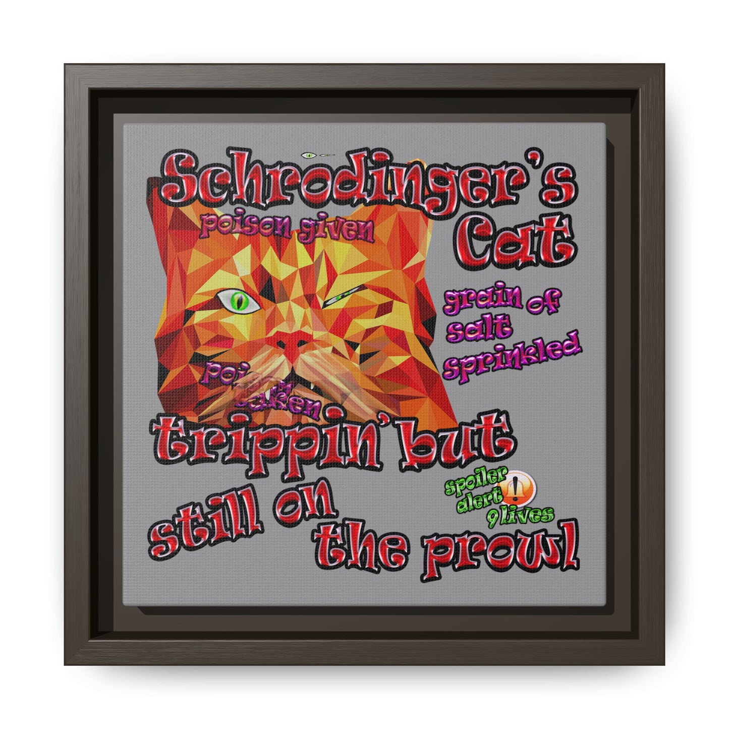 schrodinger's cat - framed canvas art (grey)