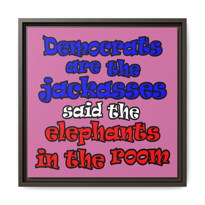 donkeys and elephants - framed canvas art (light pink)