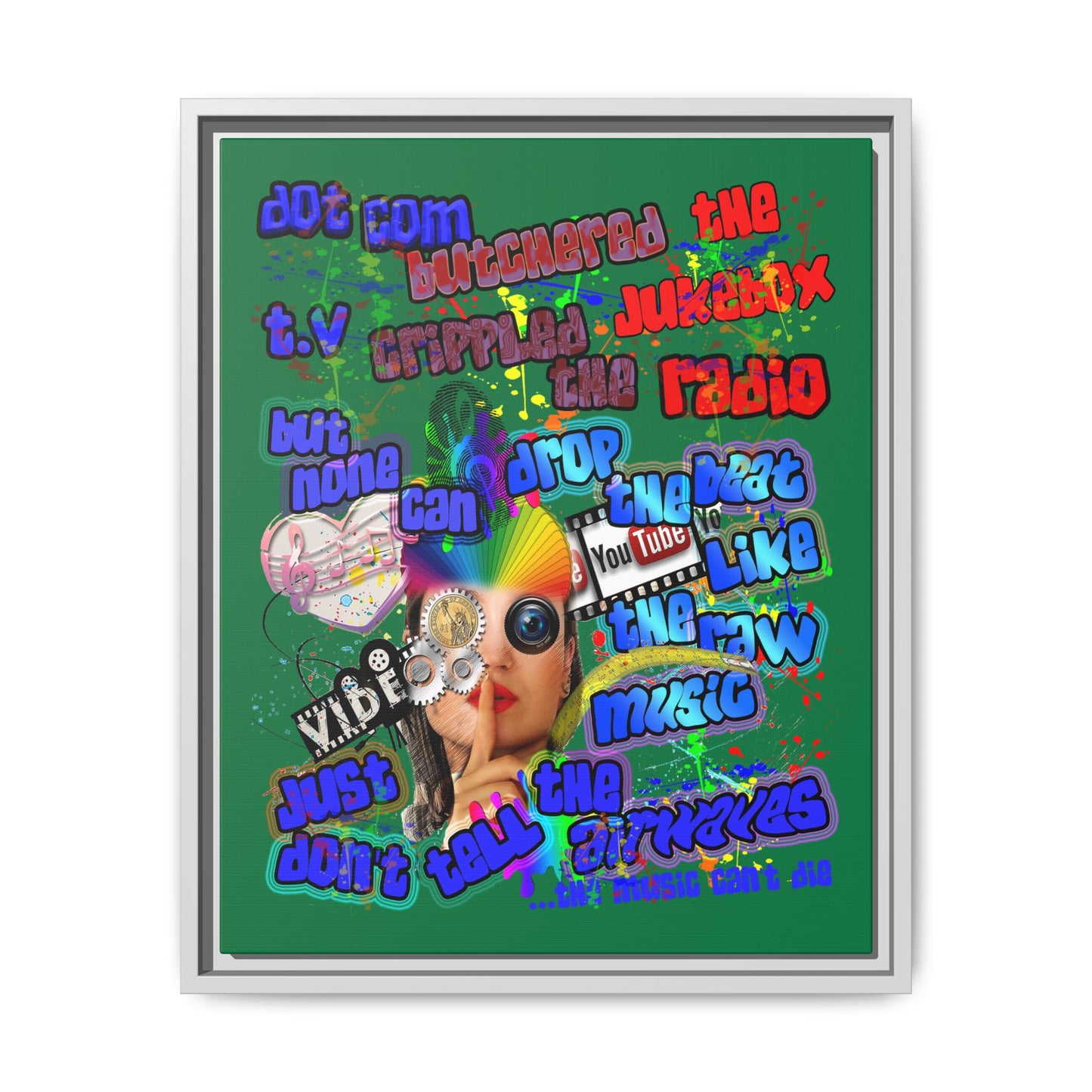drop the beat - framed canvas art (dark green)