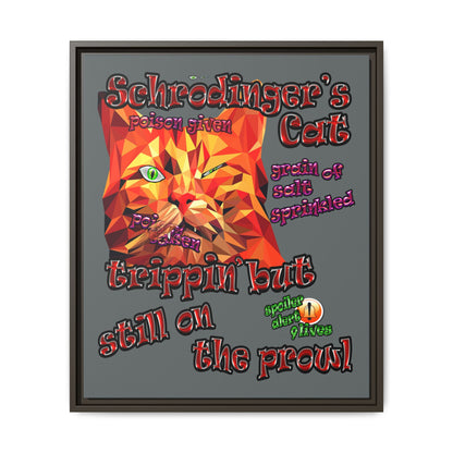 schrodinger's cat - framed canvas art (dark grey)