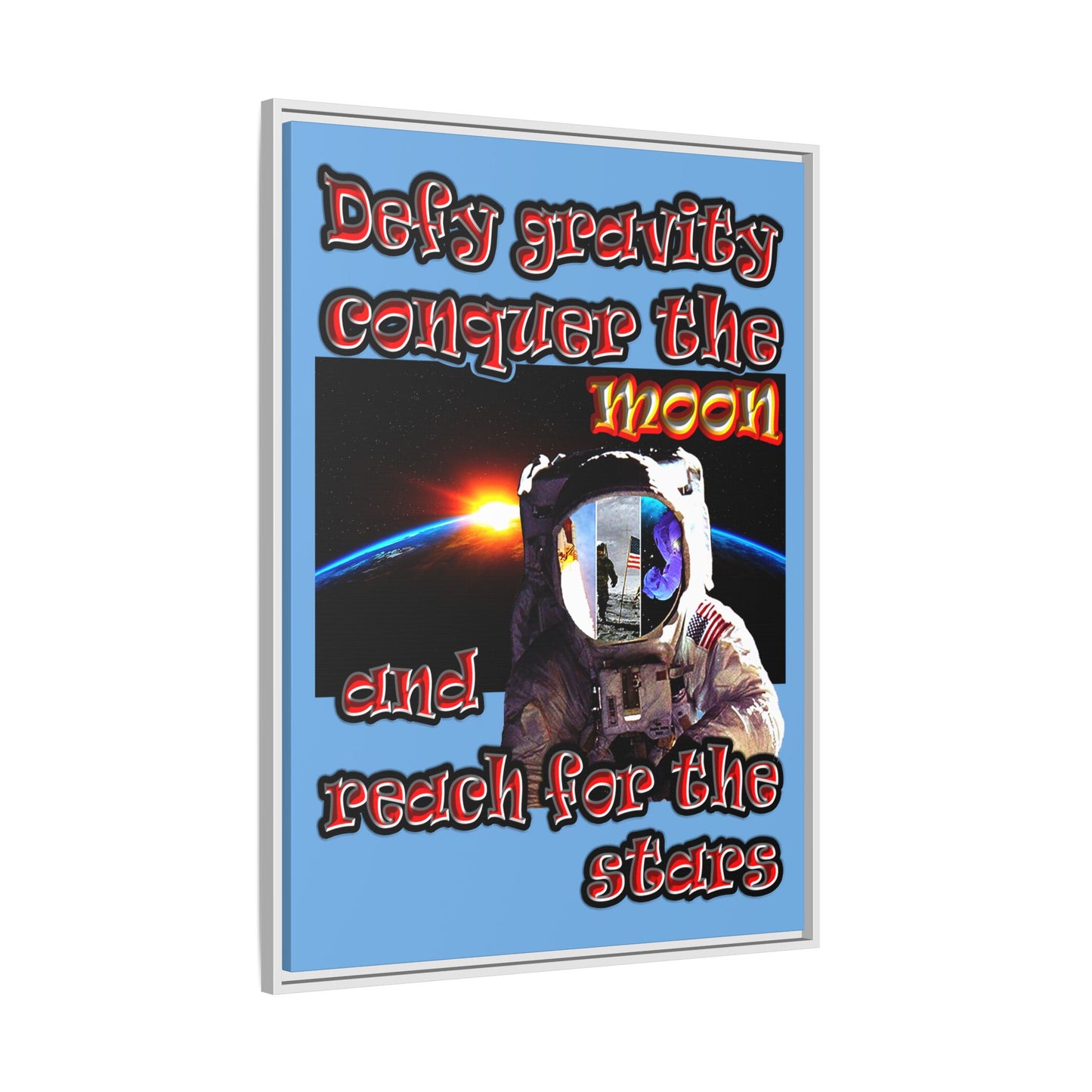 defy conquer reach - framed canvas art (light blue)