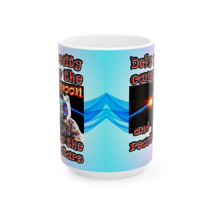 defy conquer reach - White Mug (light blue-pink wave)