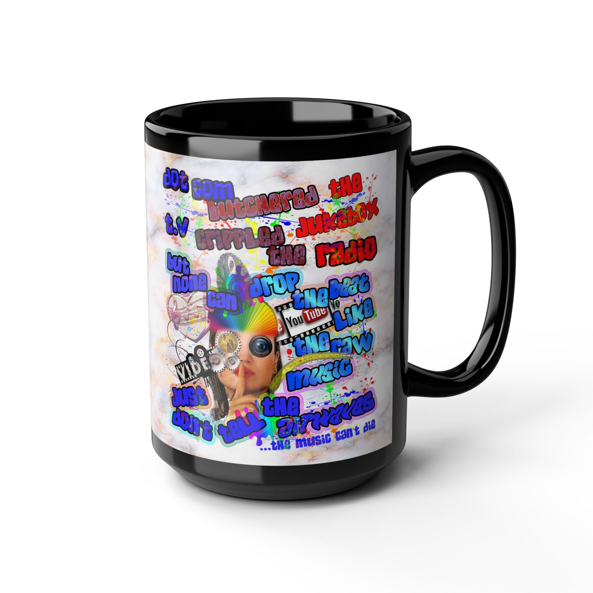 drop the beat - Black Mug (white marble)