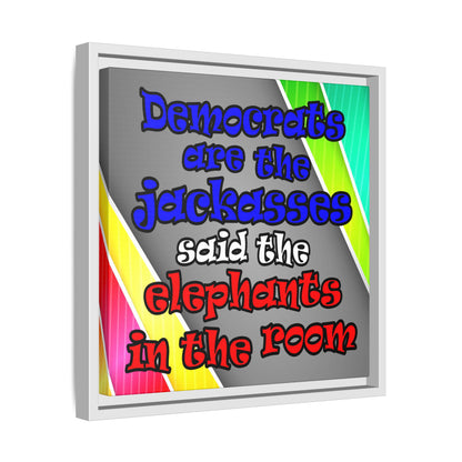 donkeys and elephants - framed canvas art (rainbow split)