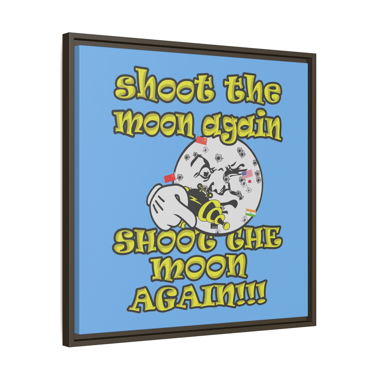 shoot the moon again - framed canvas art (light blue)