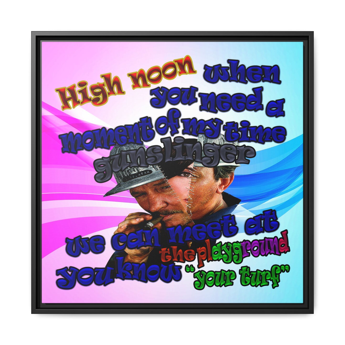 high noon - framed canvas art (light blue-pink wave)