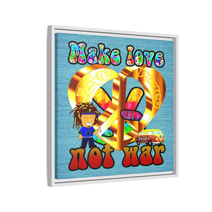 love peace - framed canvas art (faded blue)