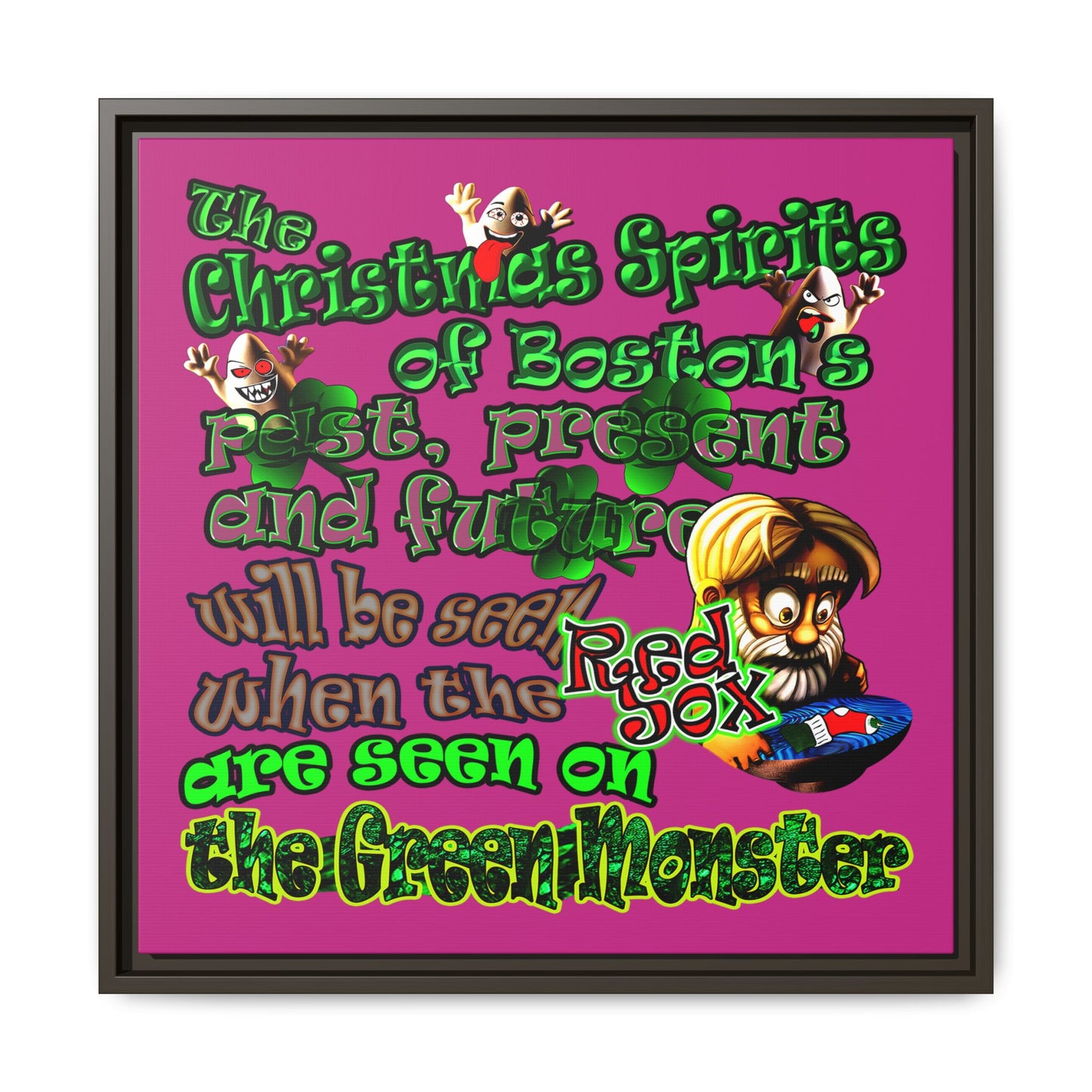 christmas spirits of boston - framed canvas art (pink)