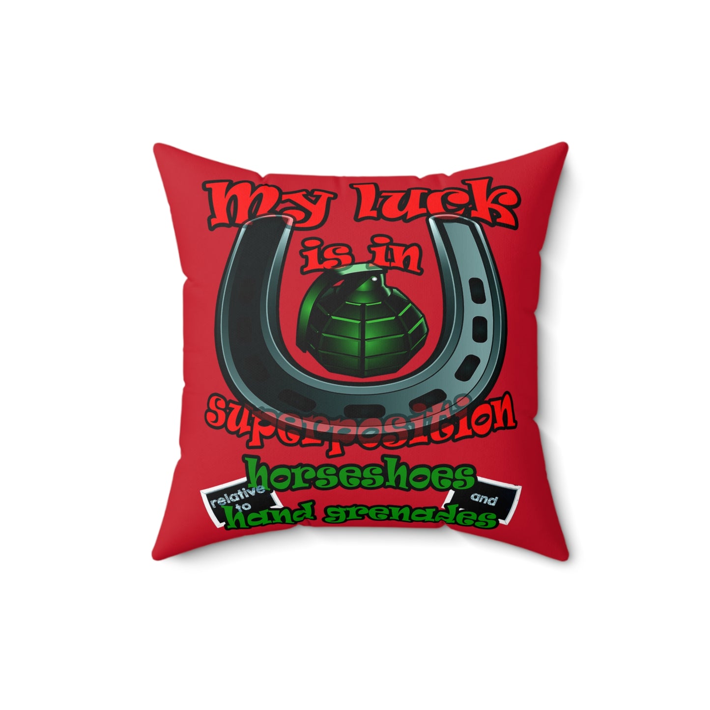 my luck - Spun Polyester Square Pillow - (dark red)