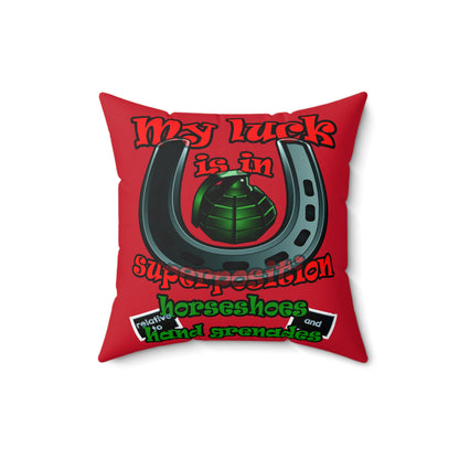 my luck - Spun Polyester Square Pillow - (dark red)
