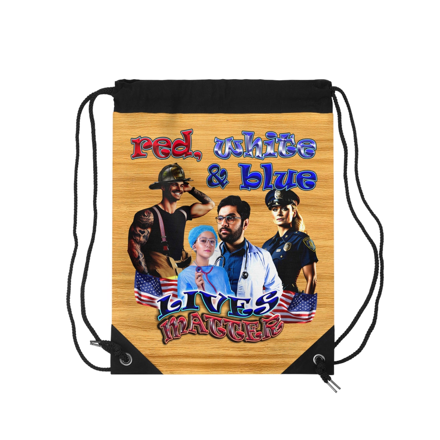 rw&b lives matter - Drawstring Bag (butterscotch wood finish)