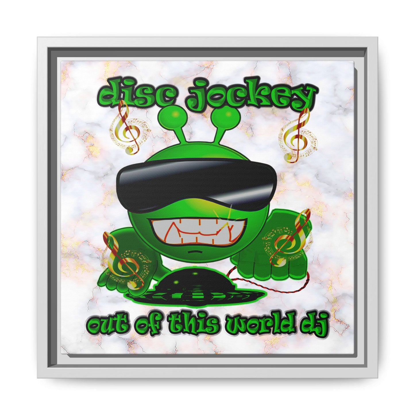 disc jockey - framed canvas art (white marble)