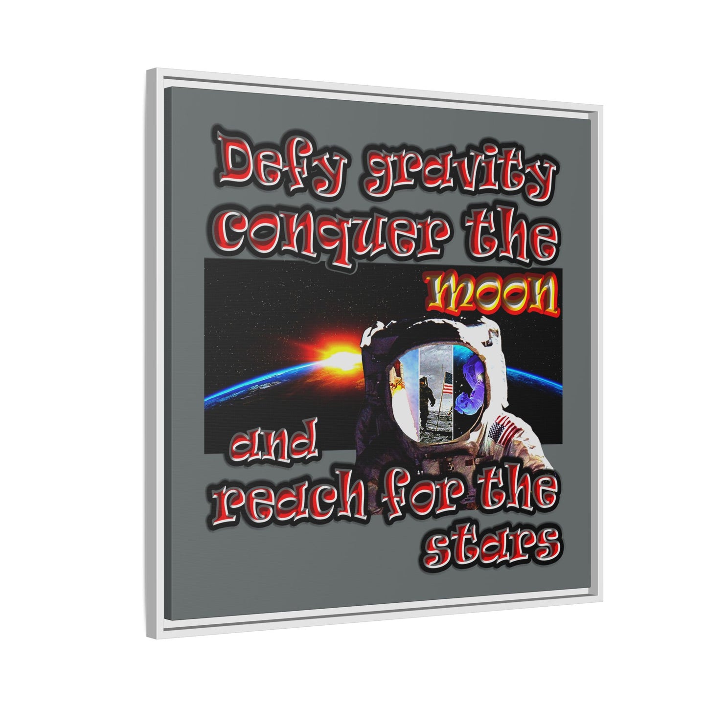 defy conquer reach - framed canvas art (dark grey)