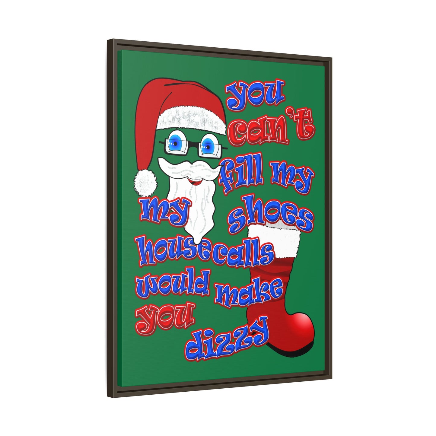 santa's shoes - framed canvas art (dark green)