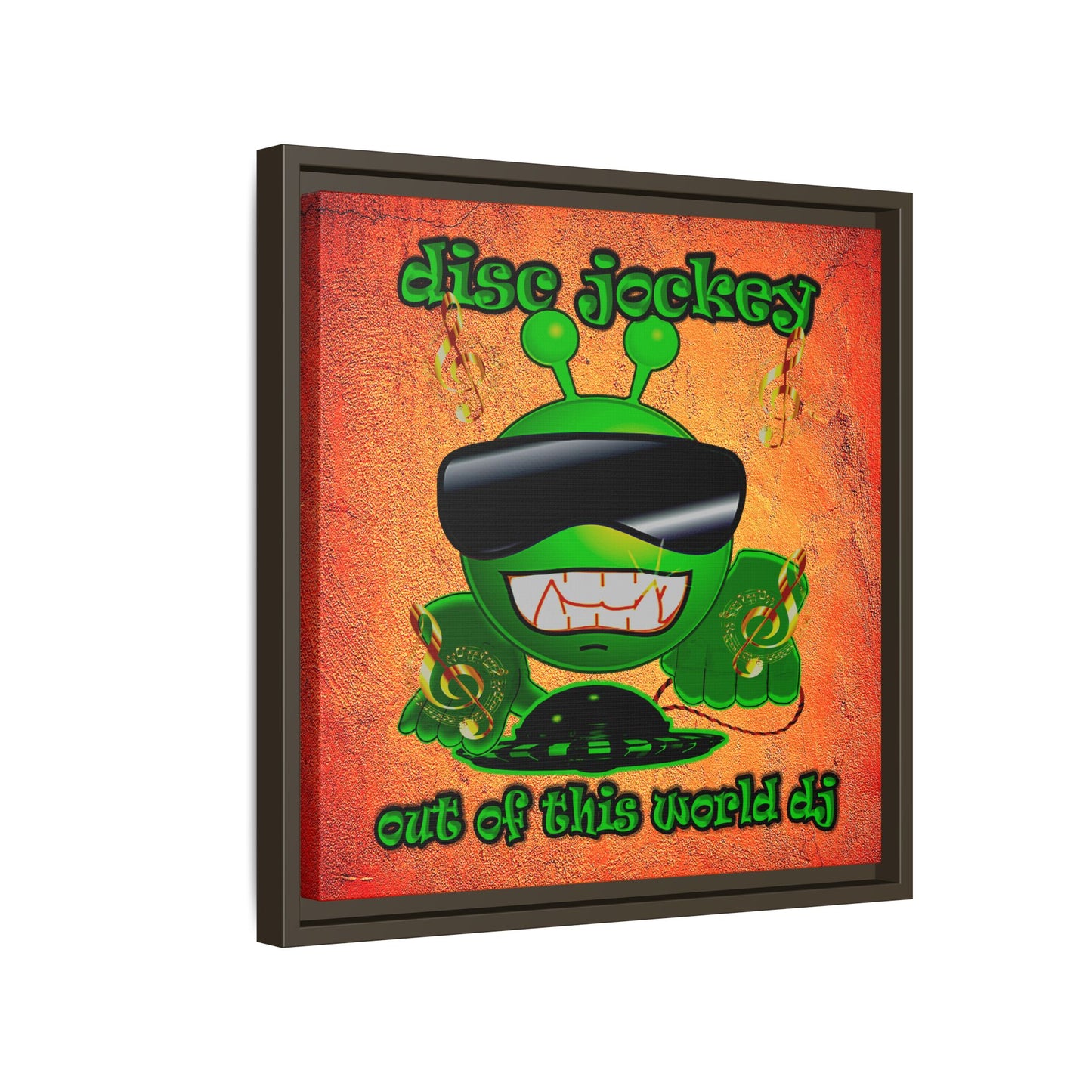 disc jockey - framed canvas art (burnt orange)