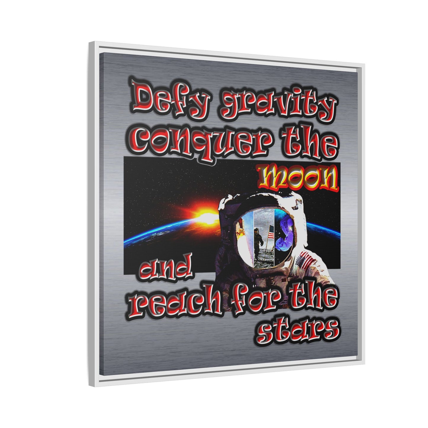 defy conquer reach - framed canvas art (brushed nickel)