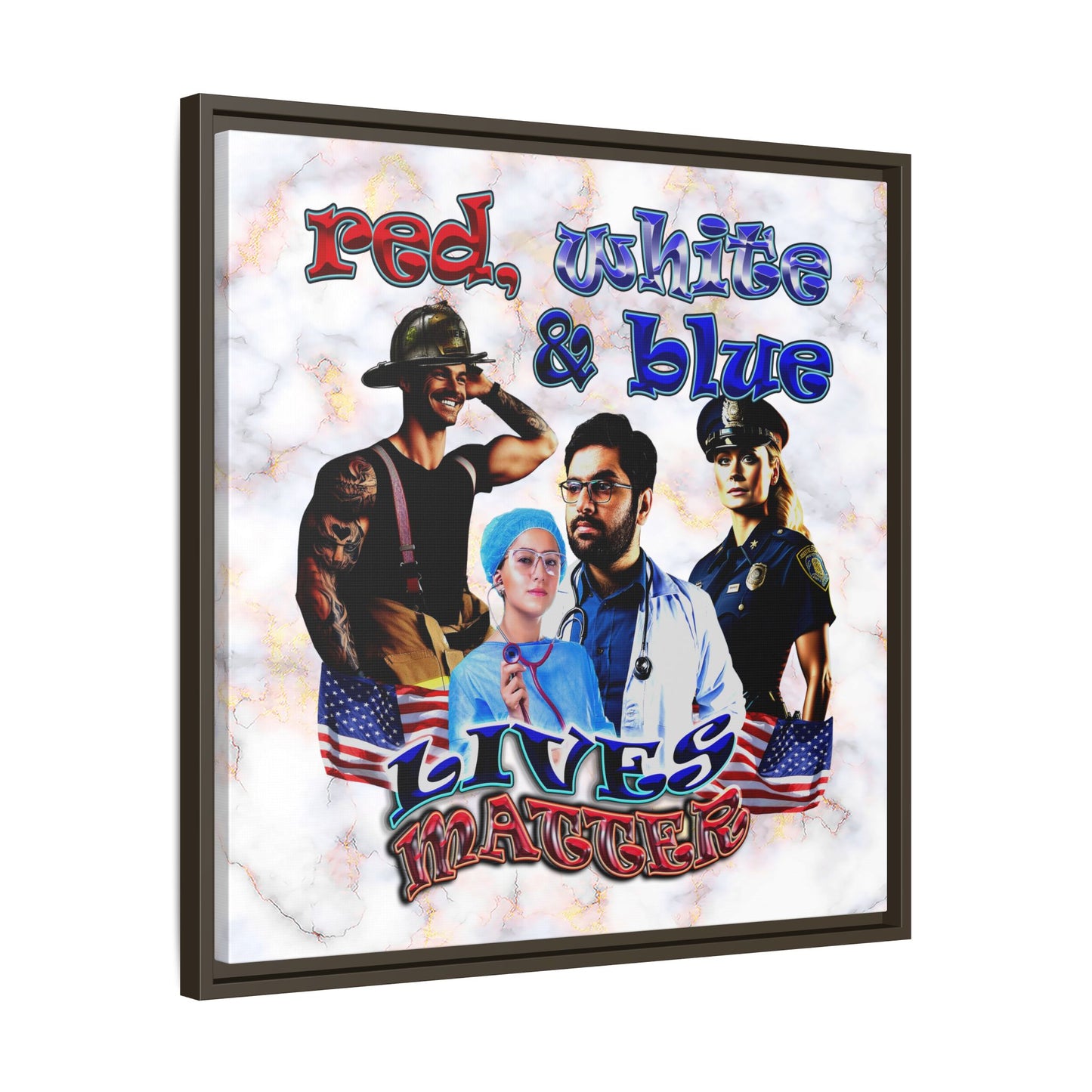 rw&b lives matter - framed canvas art (white marble)