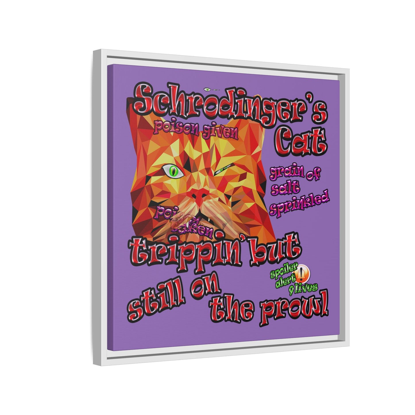 schrodinger's cat - framed canvas art (light purple)