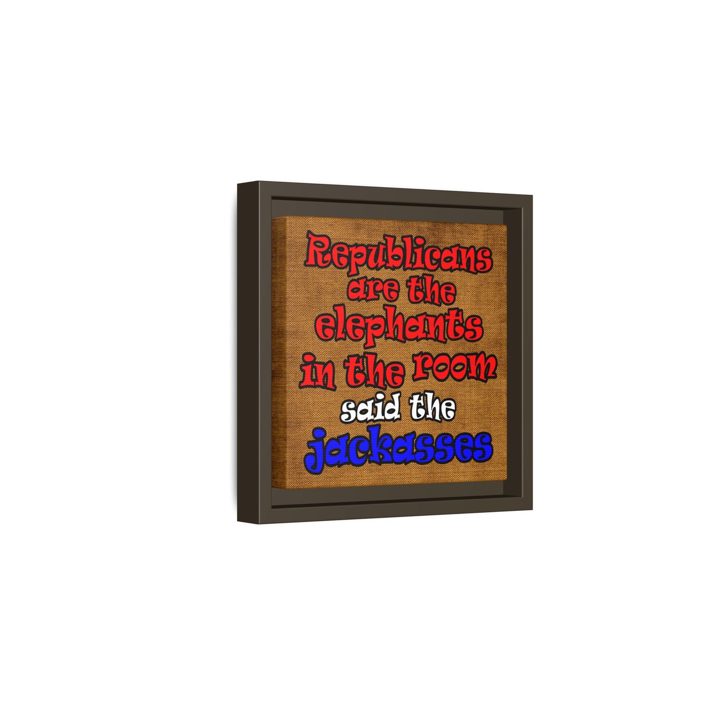 donkeys and elephants - framed canvas art (brown papyrus)