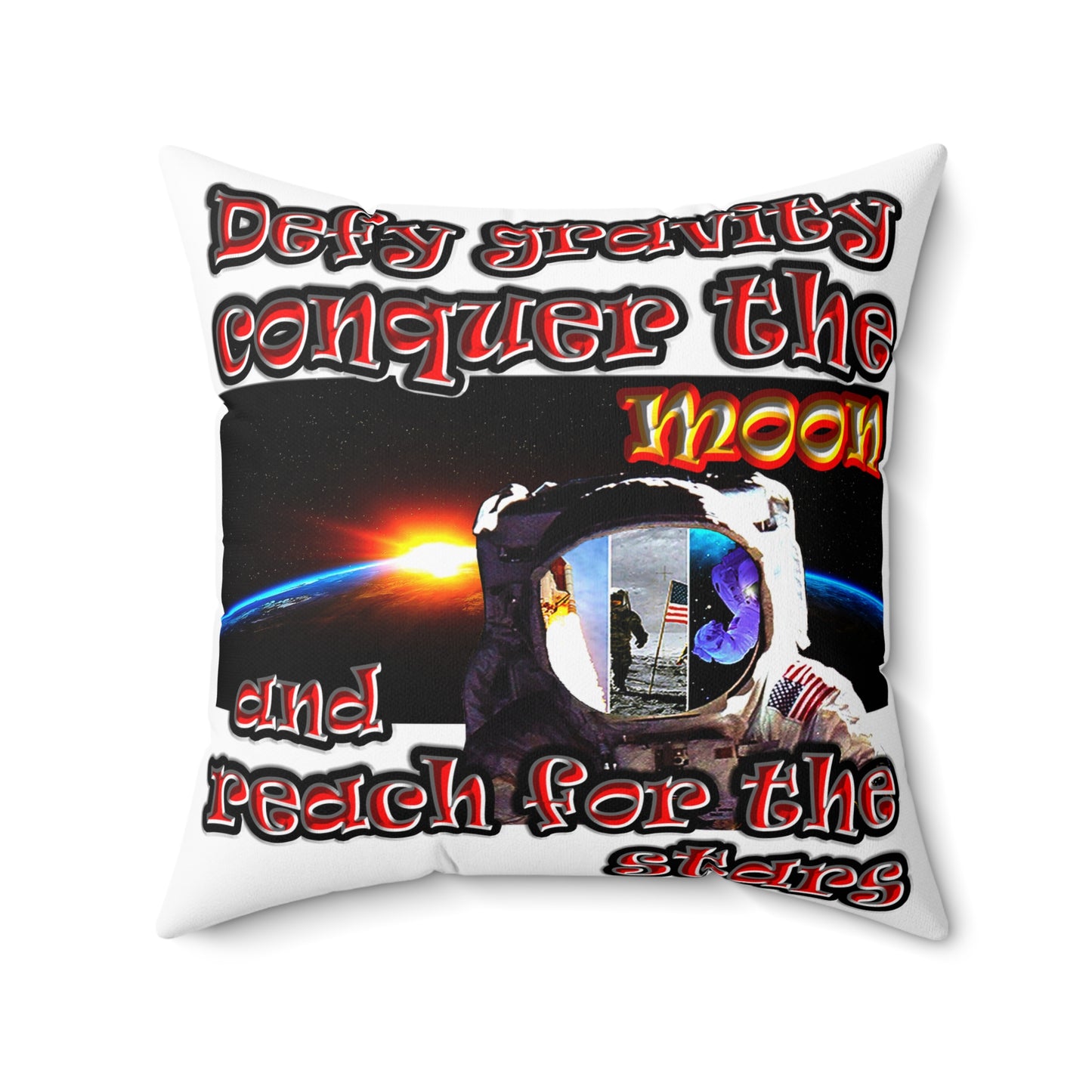 defy conquer reach - Spun Polyester Square Pillow - (white)