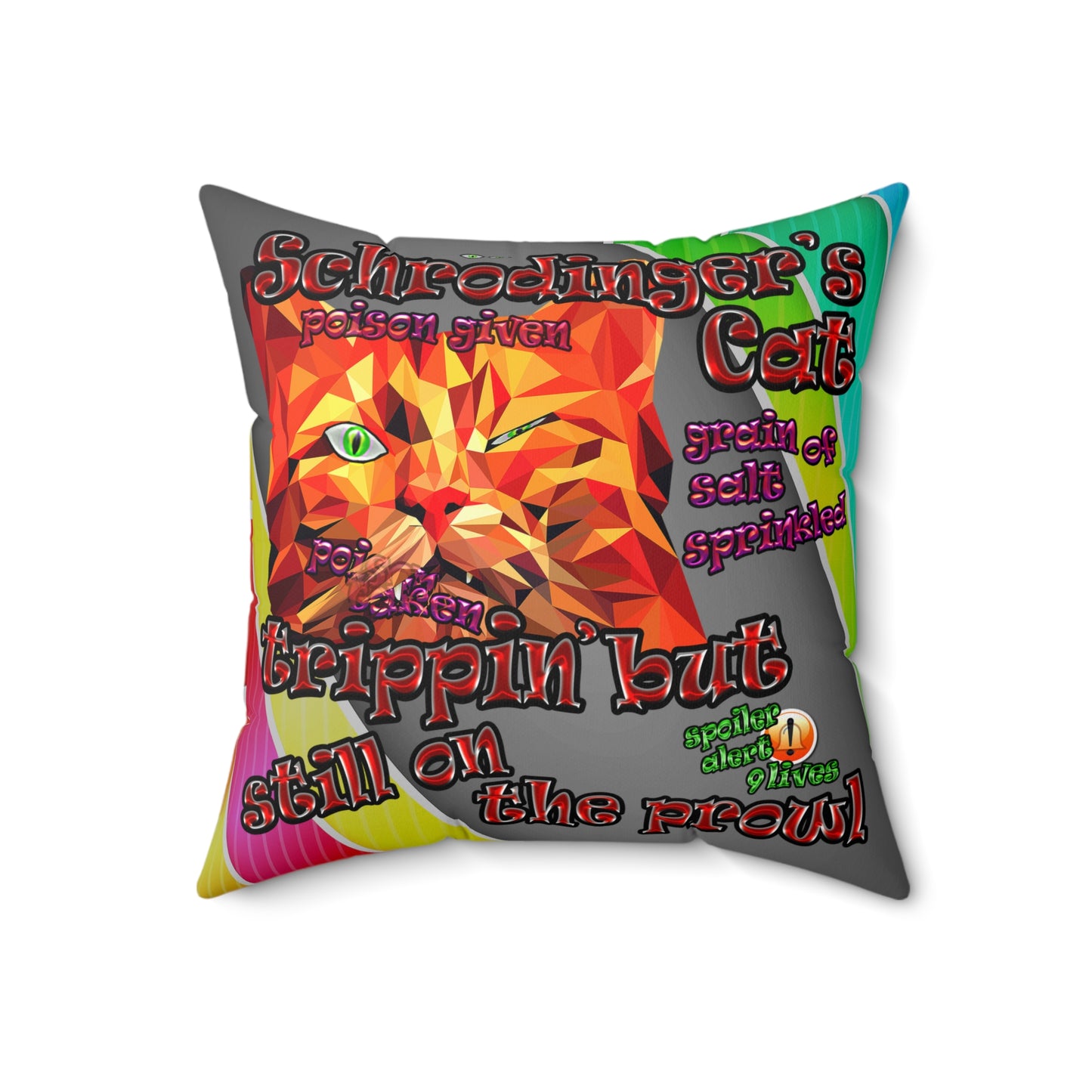 schrodinger's cat - Spun Polyester Square Pillow - (rainbow split)