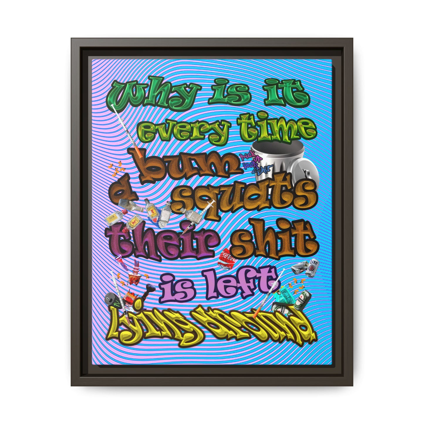 the bum's shit - framed canvas art (light blue-purple wave)