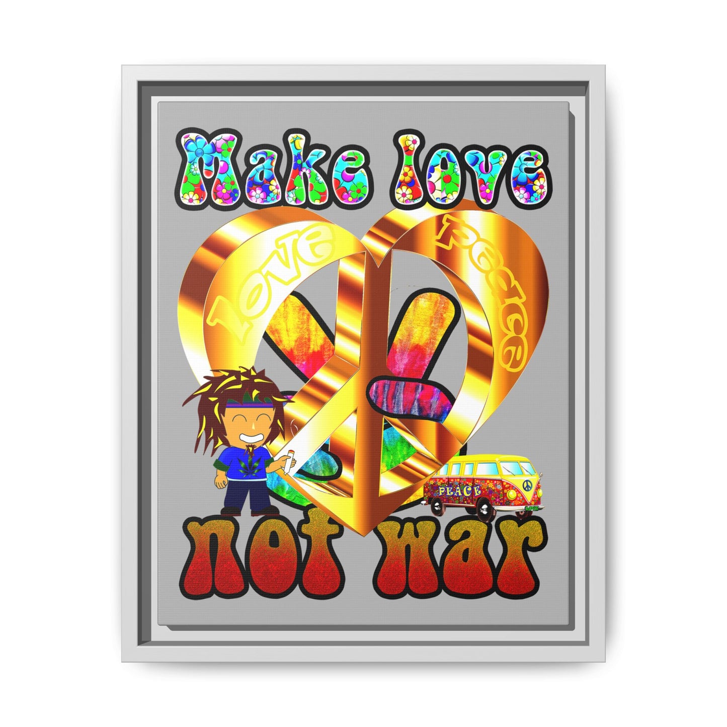 love peace - framed canvas art (light grey)