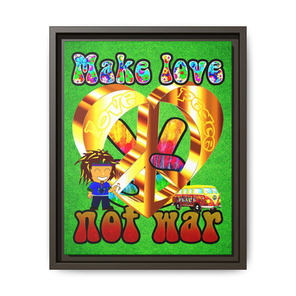 love peace - framed canvas art (green turf)