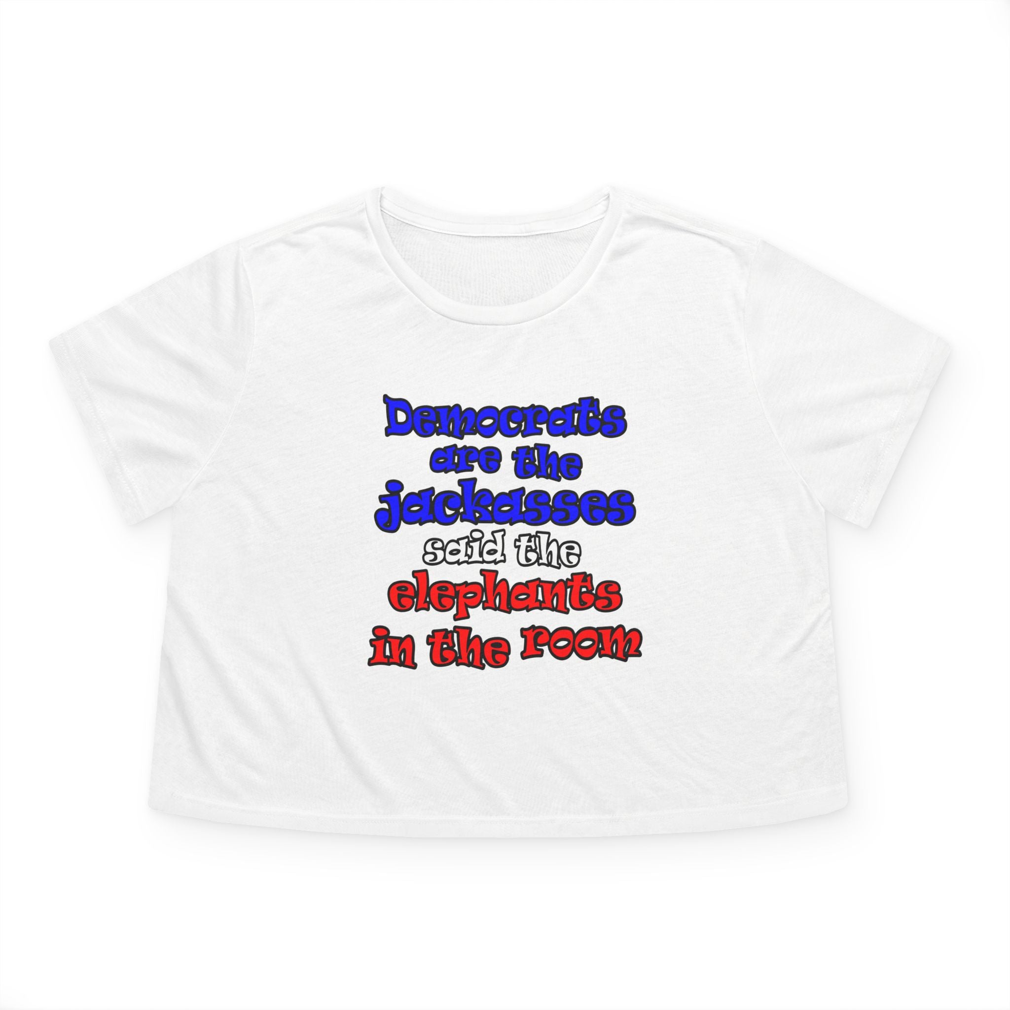 donkeys and elephants - Women's Flowy Cropped Tee