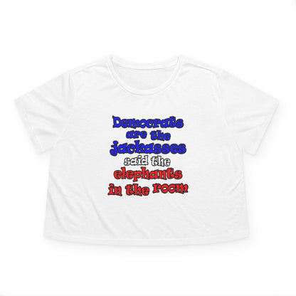 donkeys and elephants - Women's Flowy Cropped Tee