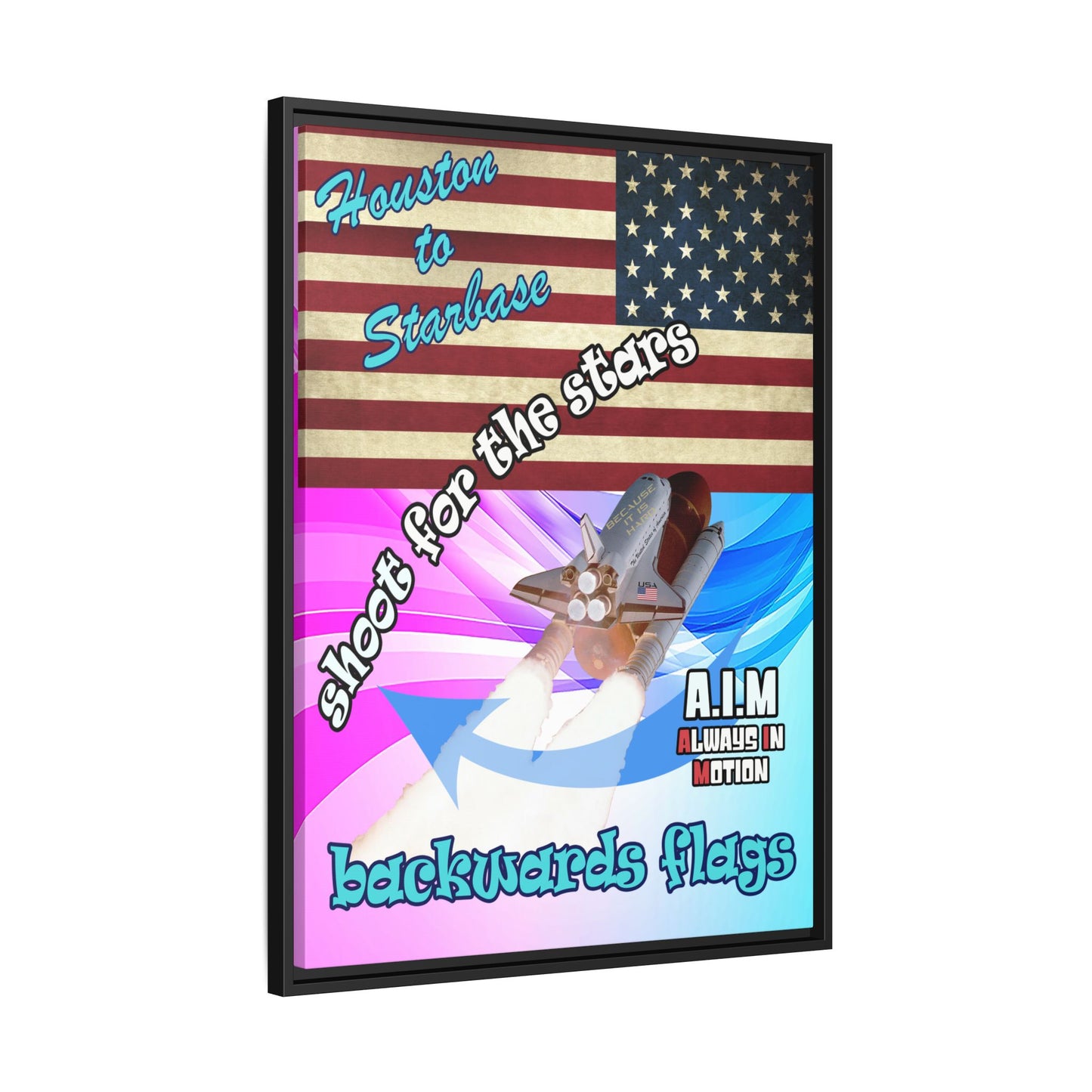 shoot for the stars - framed canvas art (light blue-pink wave)