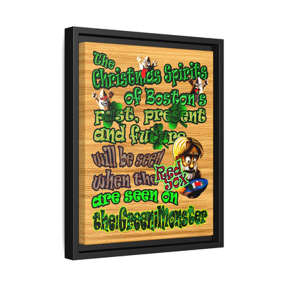 christmas spirits of boston - framed canvas art (butterscotch wood finish)