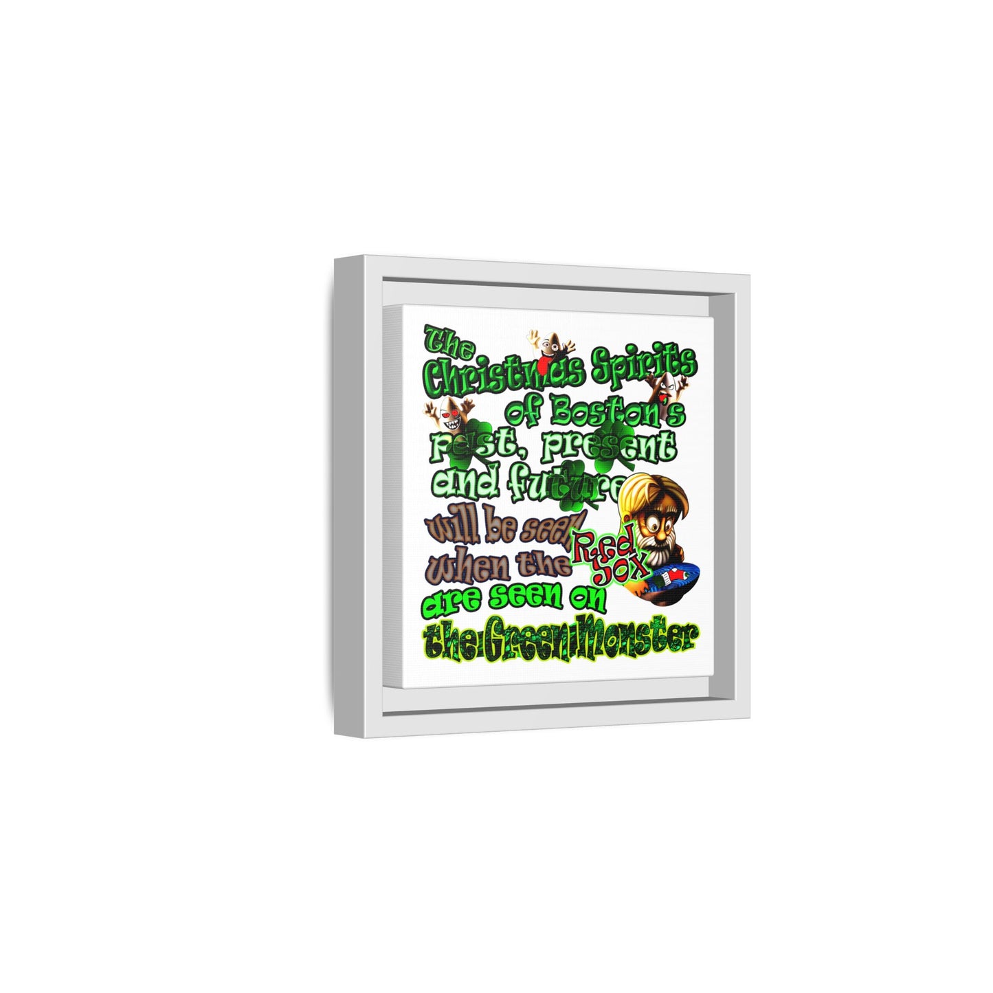 christmas spirits of boston - framed canvas art (white)