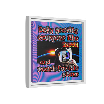 defy conquer reach - framed canvas art (light blue-purple wave)