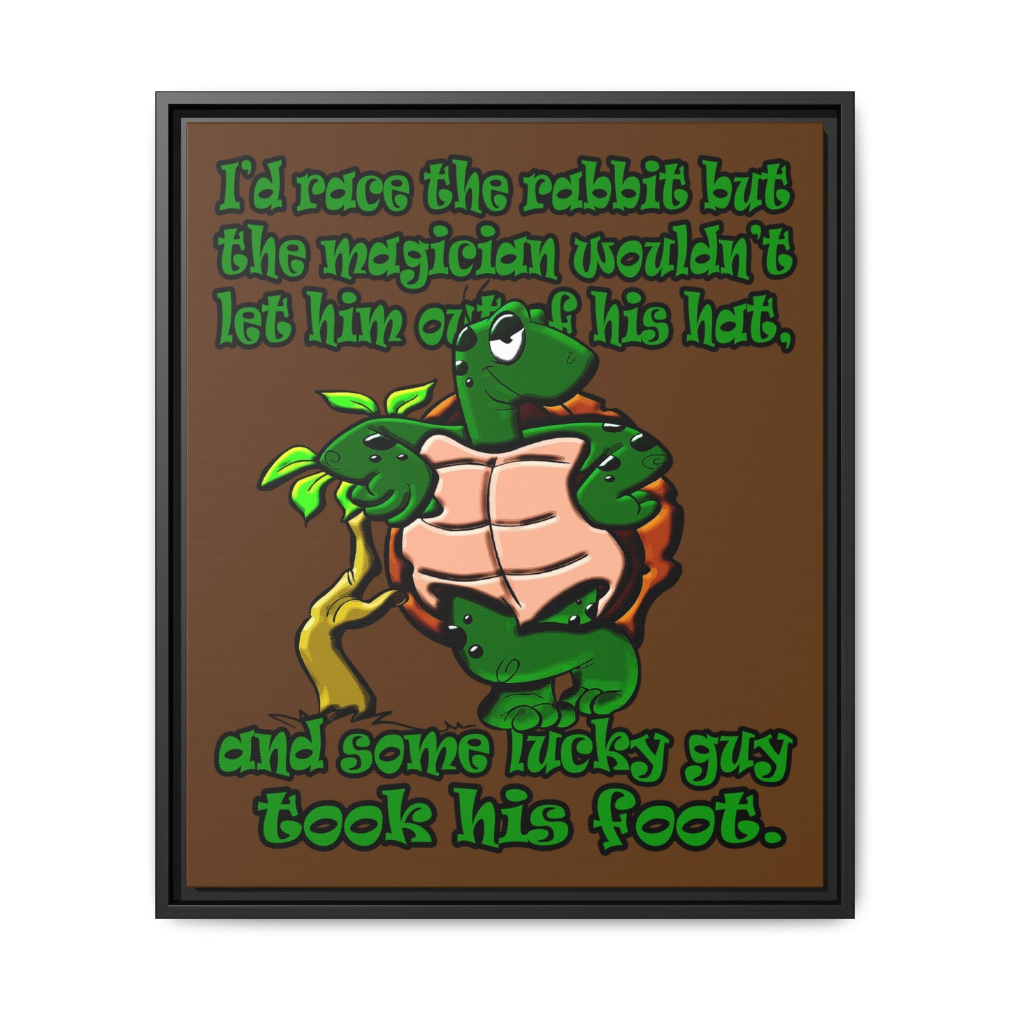 turtle race - framed canvas art (brown)