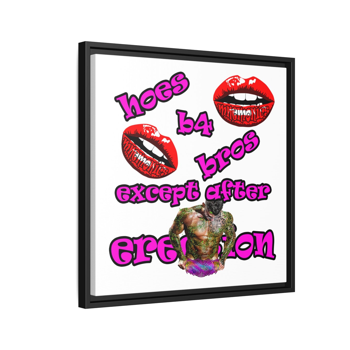 hoes b4 bros - framed canvas art (white)