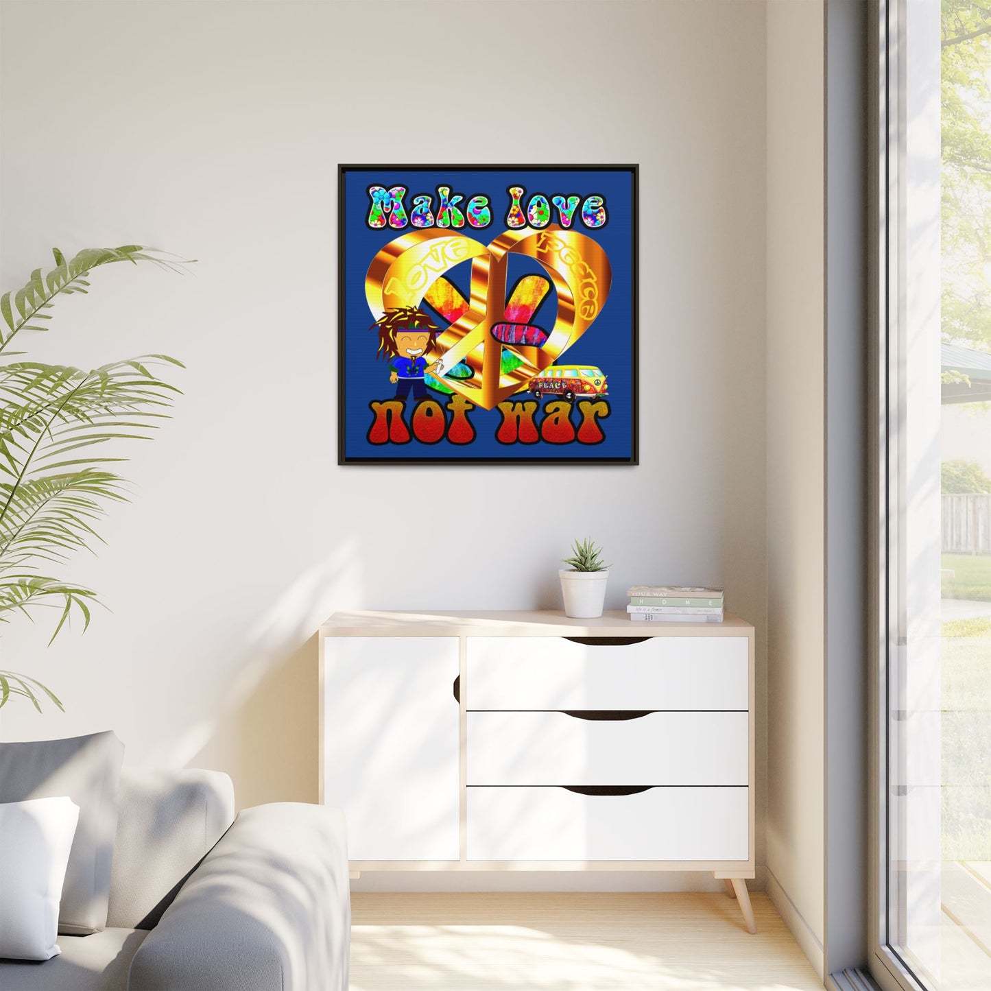 love peace - framed canvas art (dark blue)