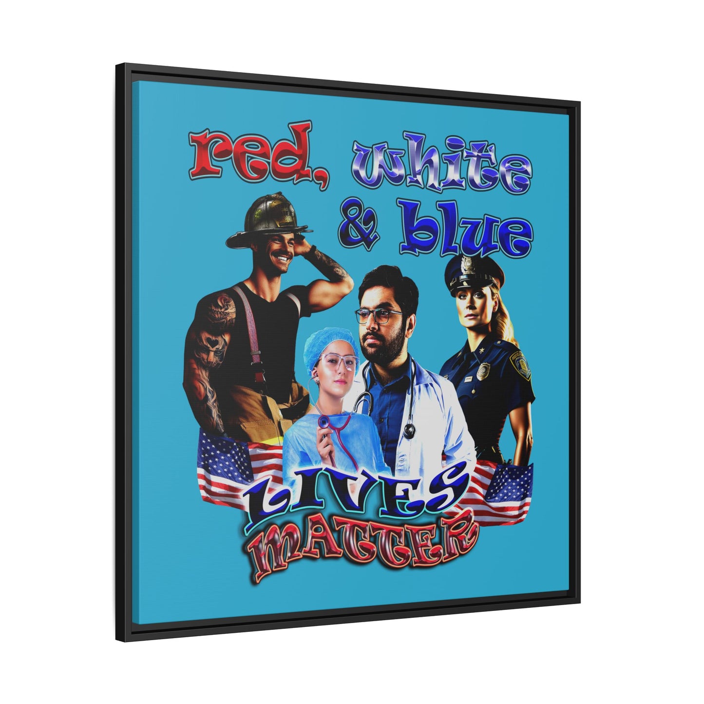 rw&b lives matter - framed canvas art (turquoise)