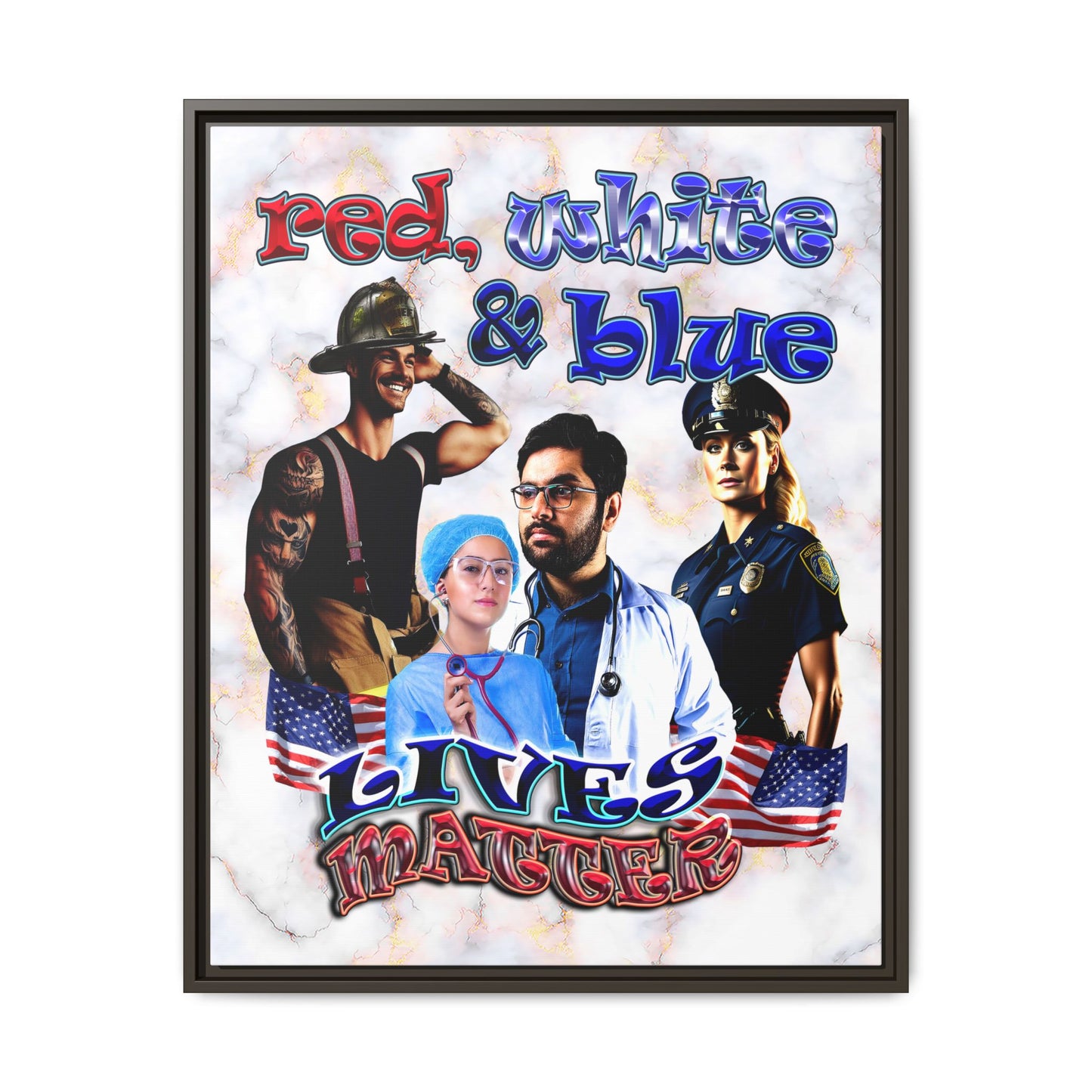 rw&b lives matter - framed canvas art (white marble)